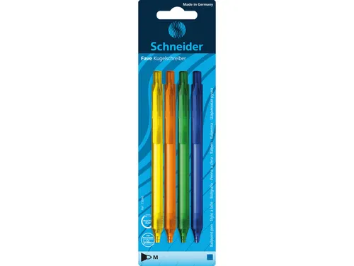 Balpen Schneider Fave M 4 stuks op blister assorti