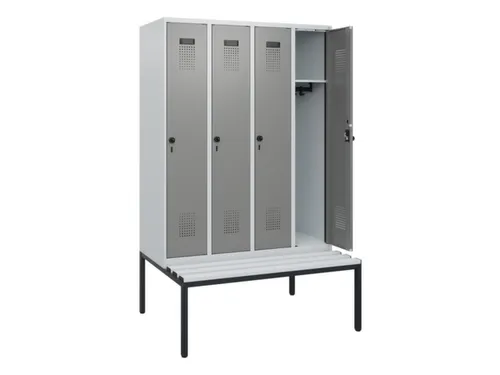 locker met bank,HxBxD 1950x1200x815mm,4vak,vak B 300mm,draaigrendel