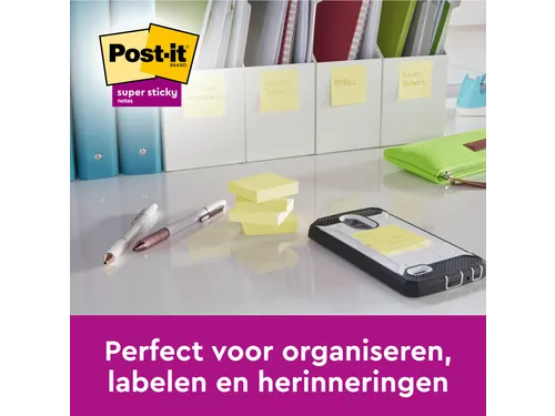 Memoblok 3M Post-it 654 Super Sticky 76x76mm geel 14+2 gratis