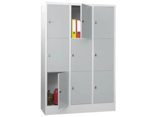 lockerkast,HxBxD 1850x1200x500mm,3x3vakken,RAL7035,front RAL6011