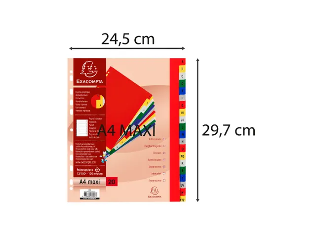 Bedrukte tabbladen alfabetisch PP 12/100ste 20-delig A4 Maxi Assorti