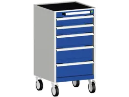 ladekast verrijdbaar 980x525x525mm 5laden RAL7035 front RAL5010