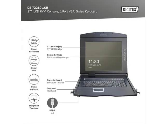 17 inch LCD KVM-console 1-poorts VGA Spaans toetsenbord Zwart