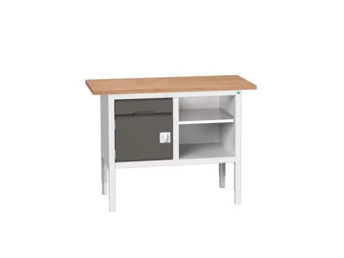 werkbank,HxBxD 830-930x1250x600mm,multiplexblad,uitrusting: 1lade,kast