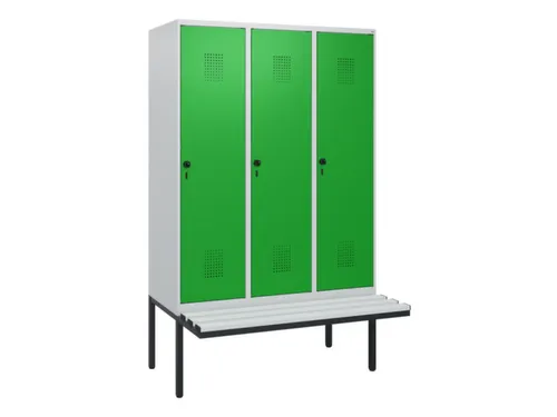 locker met bank,HxBxD 1950x1200x815mm,3vak,vak B 400mm,draaigrendel