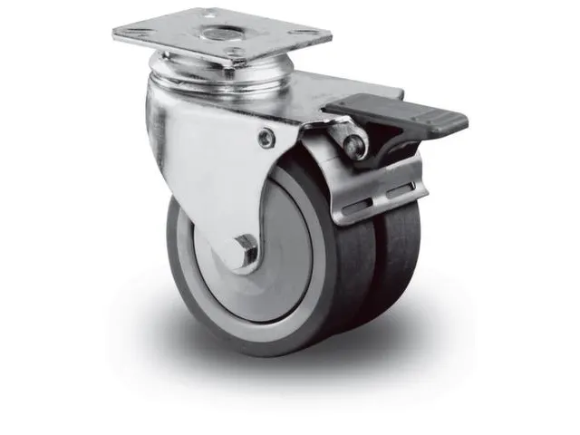 Dubbele Apparatenwiel Plaat Zwenkw./rem 75x2x24mm 80kg