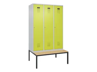 locker met bank,HxBxD 2120x1200x815mm,3vak,vak B 400mm,cilinderslot - 2