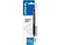 Balpen Pilot Feed GP4 Zwarte Houder 1.0mm 4 Kleuren op blister