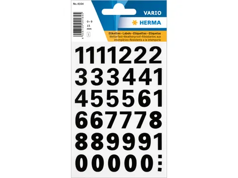 Etiket Herma 4164 15mm Getallen 0-9 Zwart Folie 39 stuks