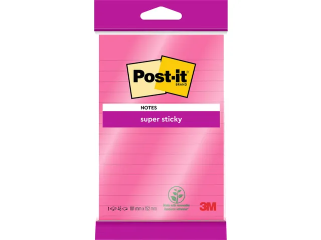 Memoblok 3M Post-it 4645 Super Sticky 101x152mm lijn roze