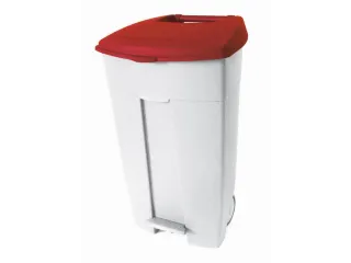 afvalbak,1x120l,HxBxD 890x560x480mm,romp PE wit,deksel PE rood,2wielen - 1