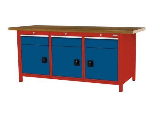 werkbank,HxBxD 860x2000x750mm,onderstel RAL3020,fronten RAL5010