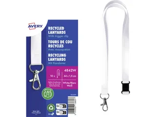 Lanyard Avery rPET wit 440x15mm met karabijnhaak 10 stuks - 1