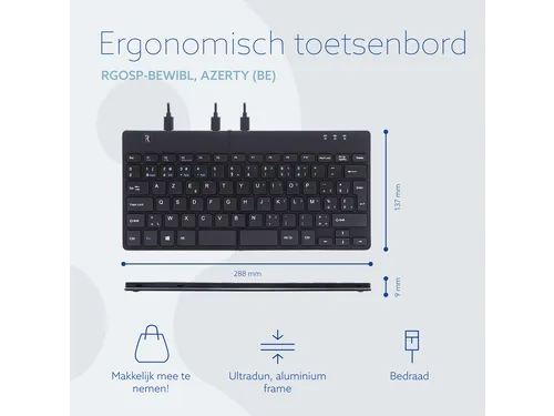 Split Break V2 ergonomisch toetsenbord Azerty BE Zwart bedraad