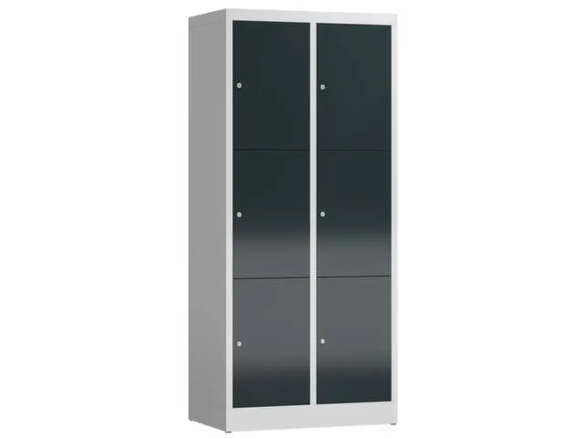 Lockerkast 1800x800x500mm 2x3 vakken cilinderslot, sokkel, RAL7016