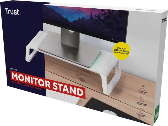 Trust Monta Monitorstandaard Van Gehard Glas Wit