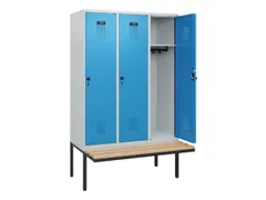 locker met bank,HxBxD 1950x1200x815mm,3vak,vak B 400mm,draaigrendel
