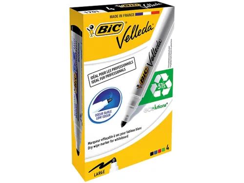 Viltstift Bic Velleda 1701 whiteboard rond large assorti 4 Stuks