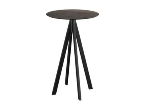 statafel,HxØ 1090x700mm,rond,4voeten zwart,blad HPL Riverwashed Wood