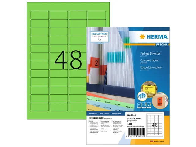 HERMA 4549 Gekleurde etiketten A4 45,7x21,2mm Groen 4800 stuks
