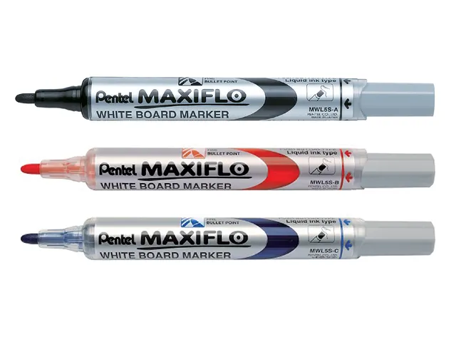 Viltstift Pentel MWL5 Maxiflo whiteboard zwart 1mm