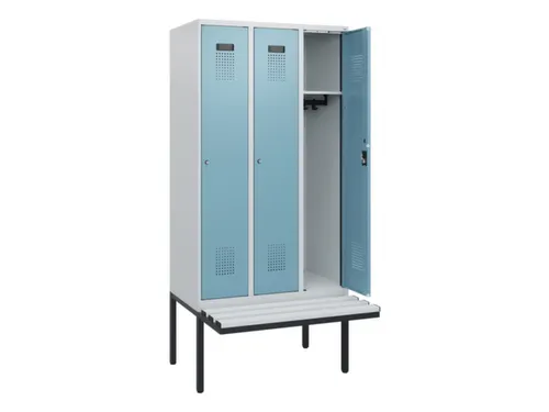 locker met bank,HxBxD 1950x900x815mm,3vak,vak B 300mm,cilinderslot