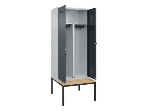 PBM-locker met bank,HxBxD 2120x800x815mm,2vak,vak B 400mm,draaigrendel