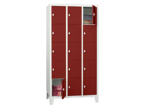 lockerkast,HxBxD 1850x900x500mm,3x5vakken,RAL7035,front RAL3000
