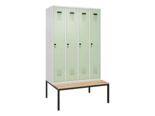 locker met bank,HxBxD 2120x1200x815mm,4vak,vak B 300mm,draaigrendel - 3