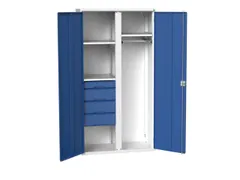 Locker 2000x1050x550mm 3 vakken, lade, dubbele vleugeldeur, RAL5010