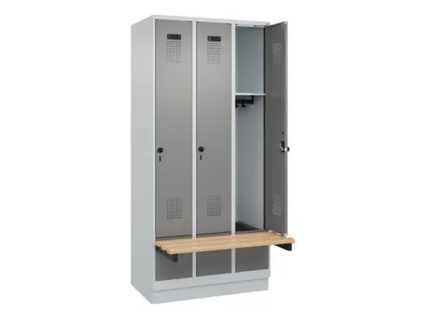 locker met bank,HxBxD 1950x900x815mm,3vak,vak B 300mm,draaigrendel