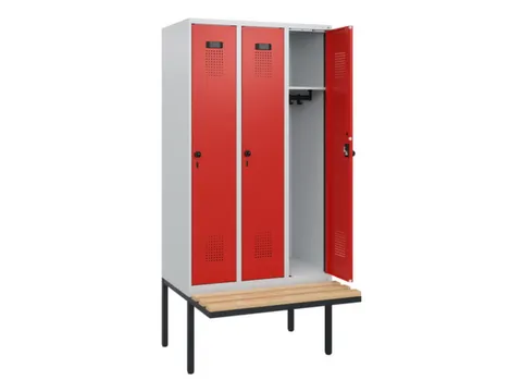 locker met bank,HxBxD 1950x900x815mm,3vak,vak B 300mm,draaigrendel