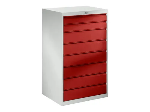 ladekast,HxBxD 1200x715x600mm,8lade(n),cil.-slot,RAL7035,front RAL3000