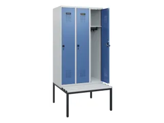 locker met bank,HxBxD 1950x900x815mm,3vak,vak B 300mm,draaigrendel - 1
