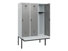locker met bank,HxBxD 1950x1200x815mm,3vak,vak B 400mm,draaigrendel