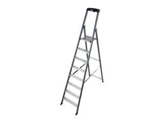 trapladder,eenzijdig,8treden,bordes met profiel,Stand H 1,7m - 1