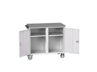 montagetafel 980x1050x600mm linoleumblad 2 kasten front RAL7035 - 1
