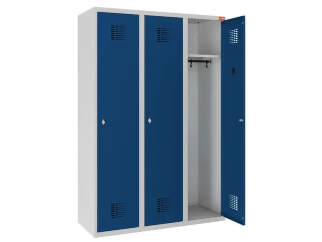 lockerkast,HxBxD 1800x1200x500mm,3vak,draaigrendel,sokkel,romp RAL7035
