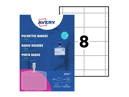 Avery 4822 Badgehouder met clip set 60x90mm 25 stuks+32 kaarten