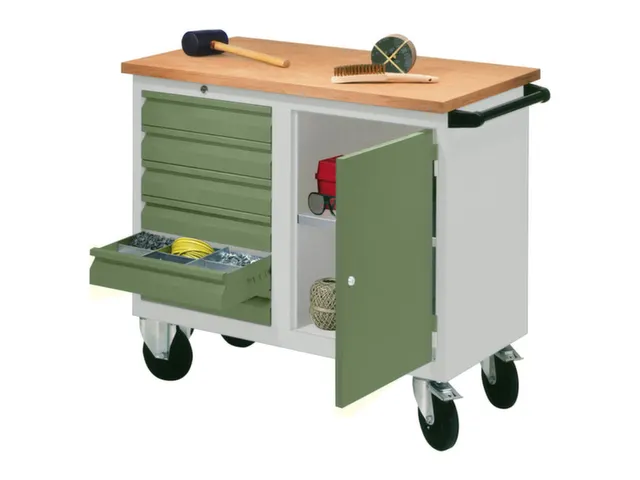 Établi Mobile Charge Maxi. 400Kg Tôle D'acier Ral7035 Façade Ral601