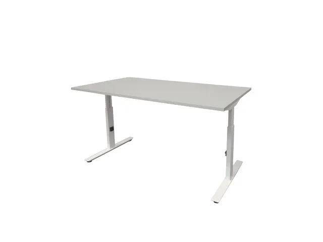 Bureau Linesto Plus Hoogte instelbaar 200x80cm blad Grijs, T-poot Wit