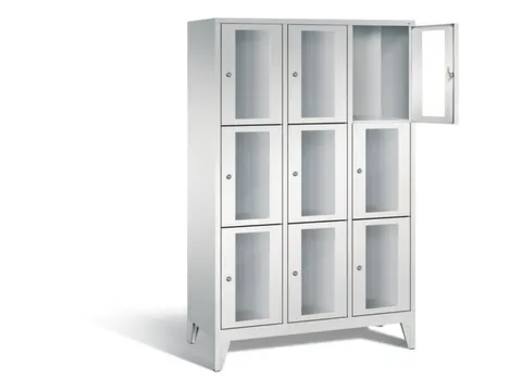 lockerkast 1850x1200x500mm 3x3 vakken Cilinderslot Poten, RAL7035