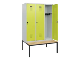 locker met bank,HxBxD 1950x1200x815mm,3vak,vak B 400mm,draaigrendel - 1