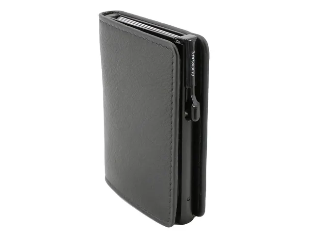 Pasjeshouder Clicksafe RFID nappaleer ZW/ZW 6 pasjes met opbergvak voo