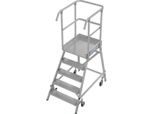 bordestrap,verrijdbaar,bordes H 1,2m,5treden,aluminium,4zwenkwielen