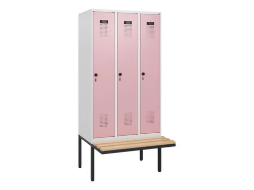 locker met bank,HxBxD 1950x900x815mm,3vak,vak B 300mm,draaigrendel