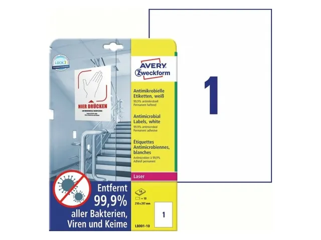 Bedrukbaar antimicrobiëel etiket Zweckform 210x297mm, wit 10 etikette