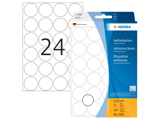 HERMA 2260 Multipurpose etiketten Rond 25mm Wit 768 stuks