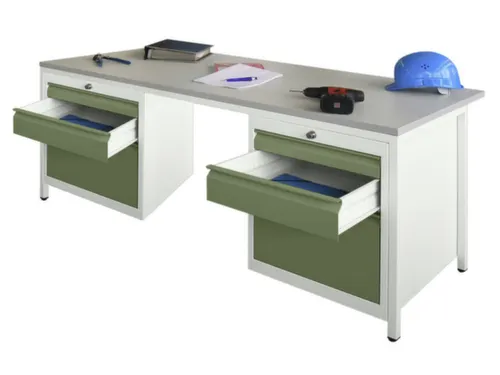 Werkplaatsbureau Bxdxh 1700x800x720mm 6laden Ral7035 Front Ral6011