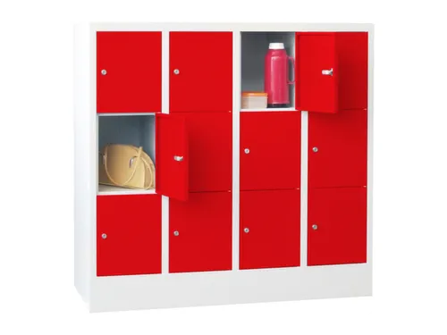 lockerkast,HxBxD 1187x1200x500mm,4x3vakken,RAL7035,front RAL3000